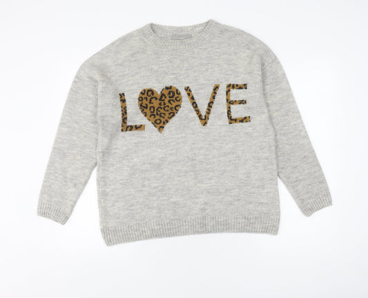 Next Women's Grey Pullover Jumper, Size 12, Crew Neck, Love Print