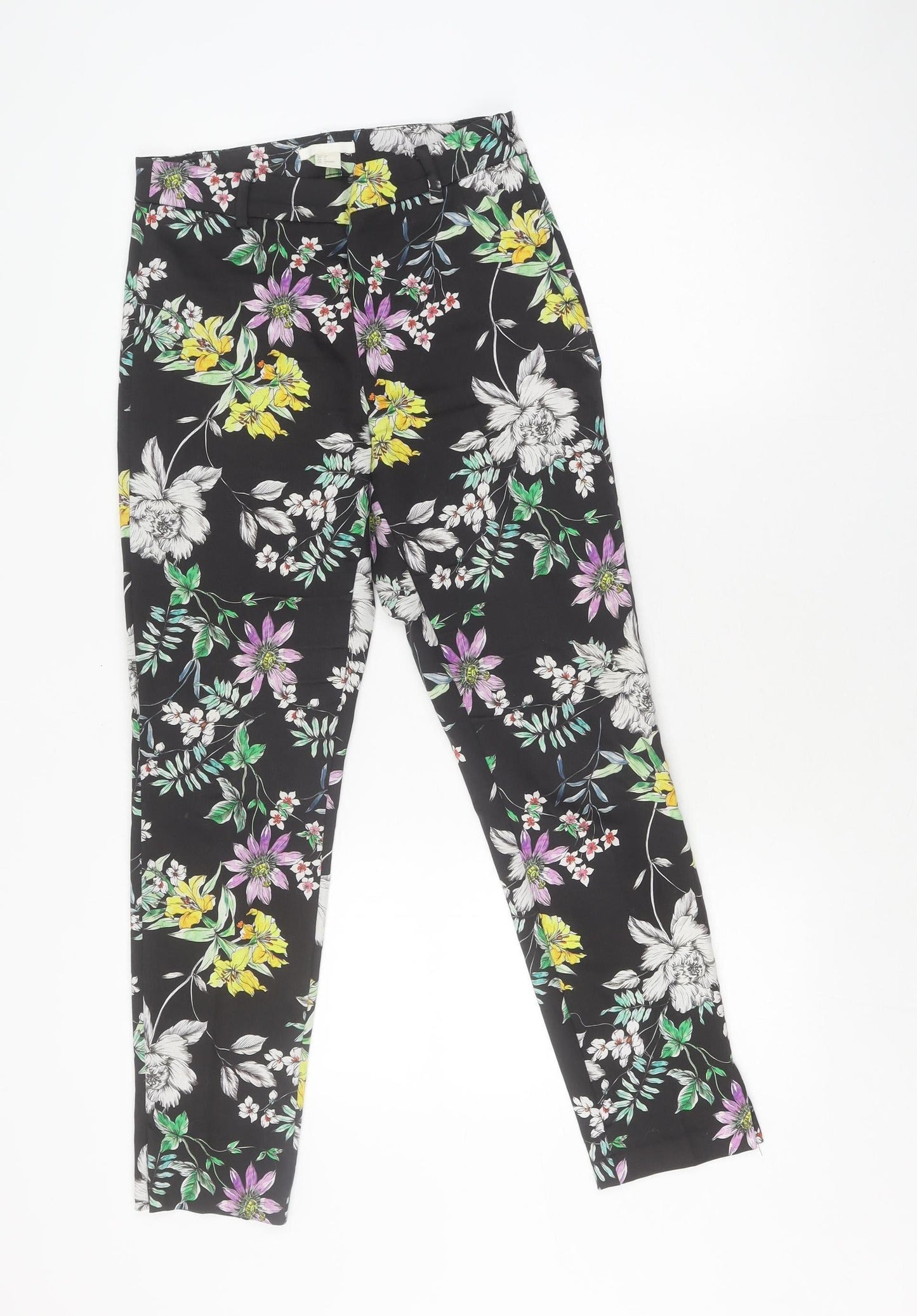 H&M Women's Black Floral Skinny Trousers - Size 8