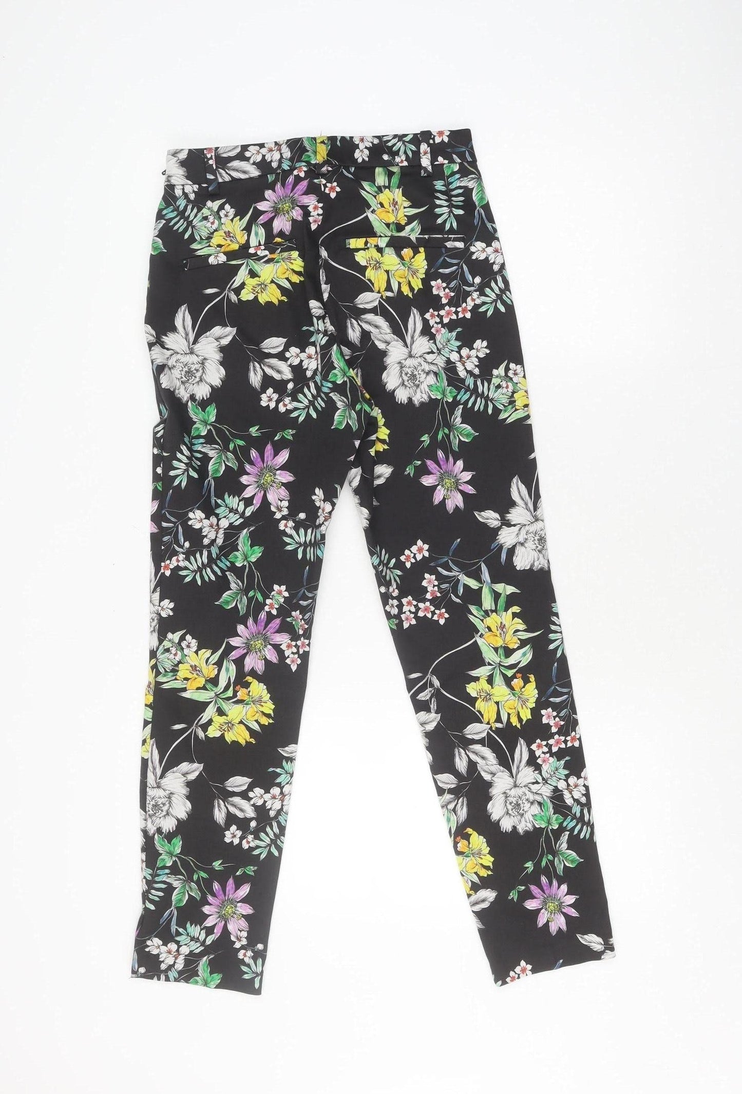 H&M Women's Black Floral Skinny Trousers - Size 8