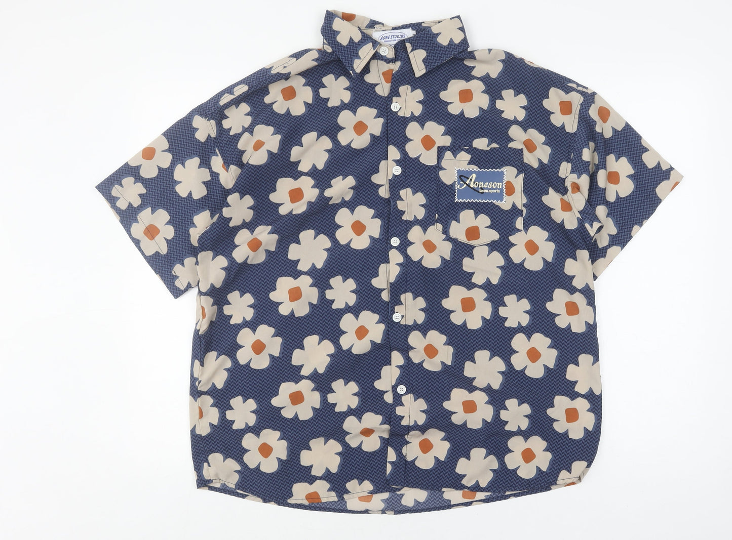 Aone Studios Men's Blue Floral Button-Up Shirt M