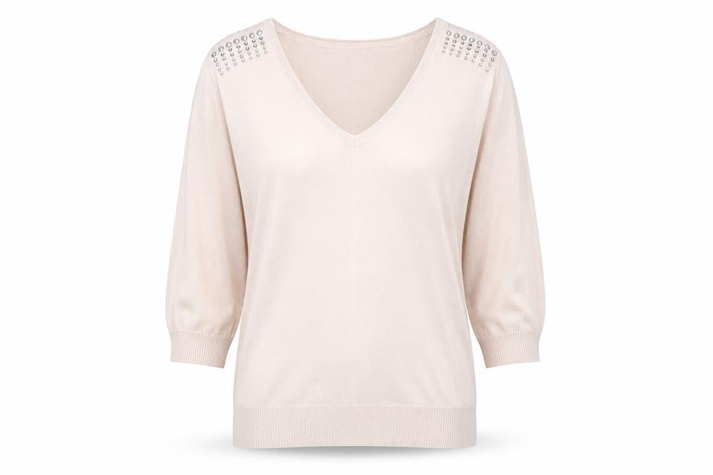 Wallis Women's Pink V-Neck Studded Pullover Jumper L