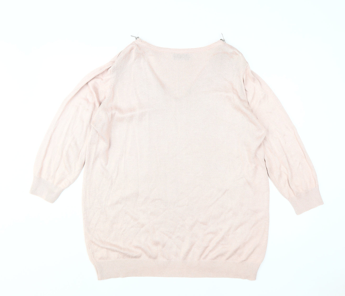 Wallis Women's Pink V-Neck Studded Pullover Jumper L