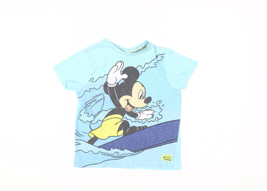 Disney Boys Blue Mickey Mouse T-Shirt 6-7 Years Short Sleeve