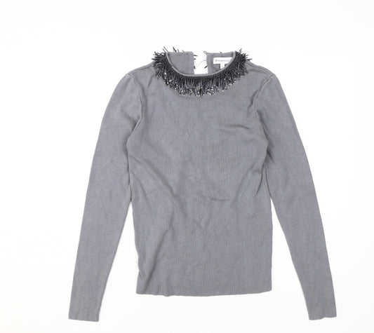 Warehouse Grey Beaded Women's Jumper Size 12