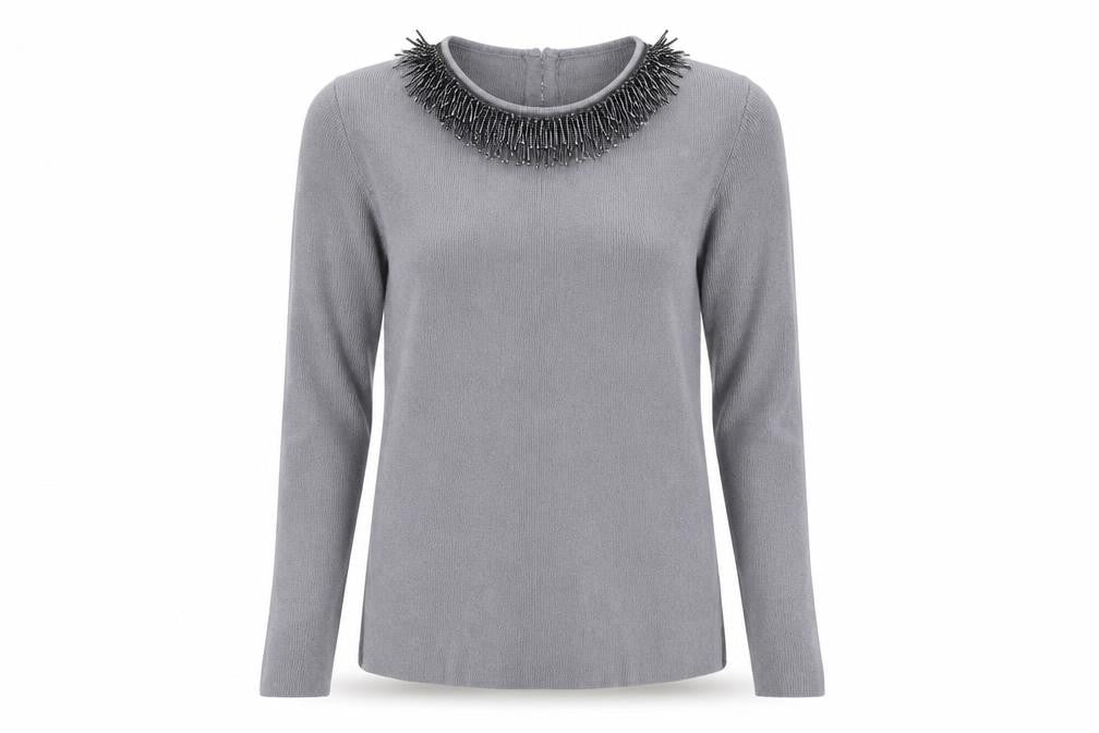 Warehouse Grey Beaded Women's Jumper Size 12