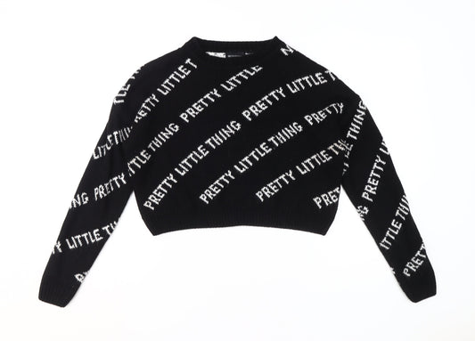 PrettyLittleThing Women's Black Pullover Logo Jumper - S