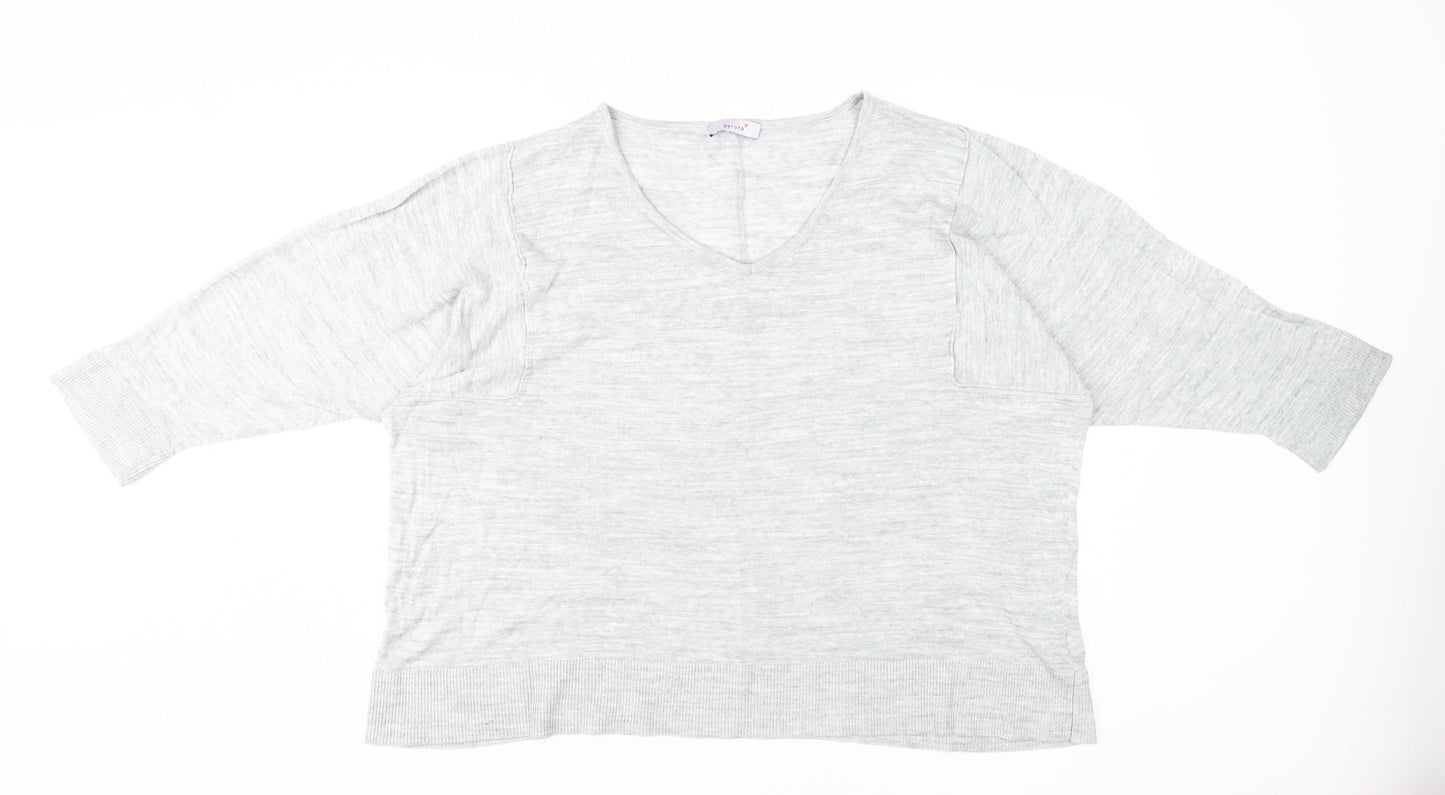 Marks and Spencer Women's Grey V-Neck Jumper Size 22