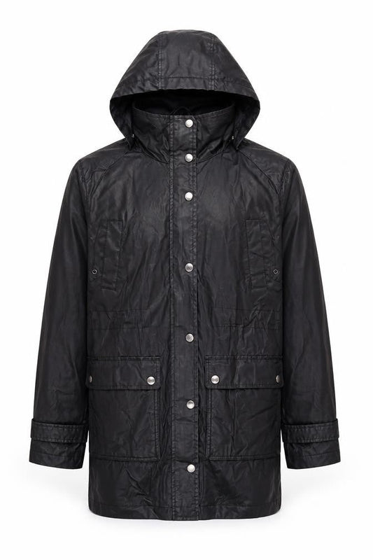 Four Seasons London Men's Black Hooded Rain Coat S