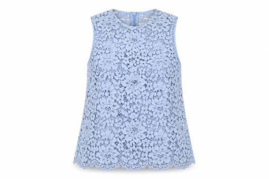 Topshop Women's Blue Floral Lace Camisole Blouse - Size 14
