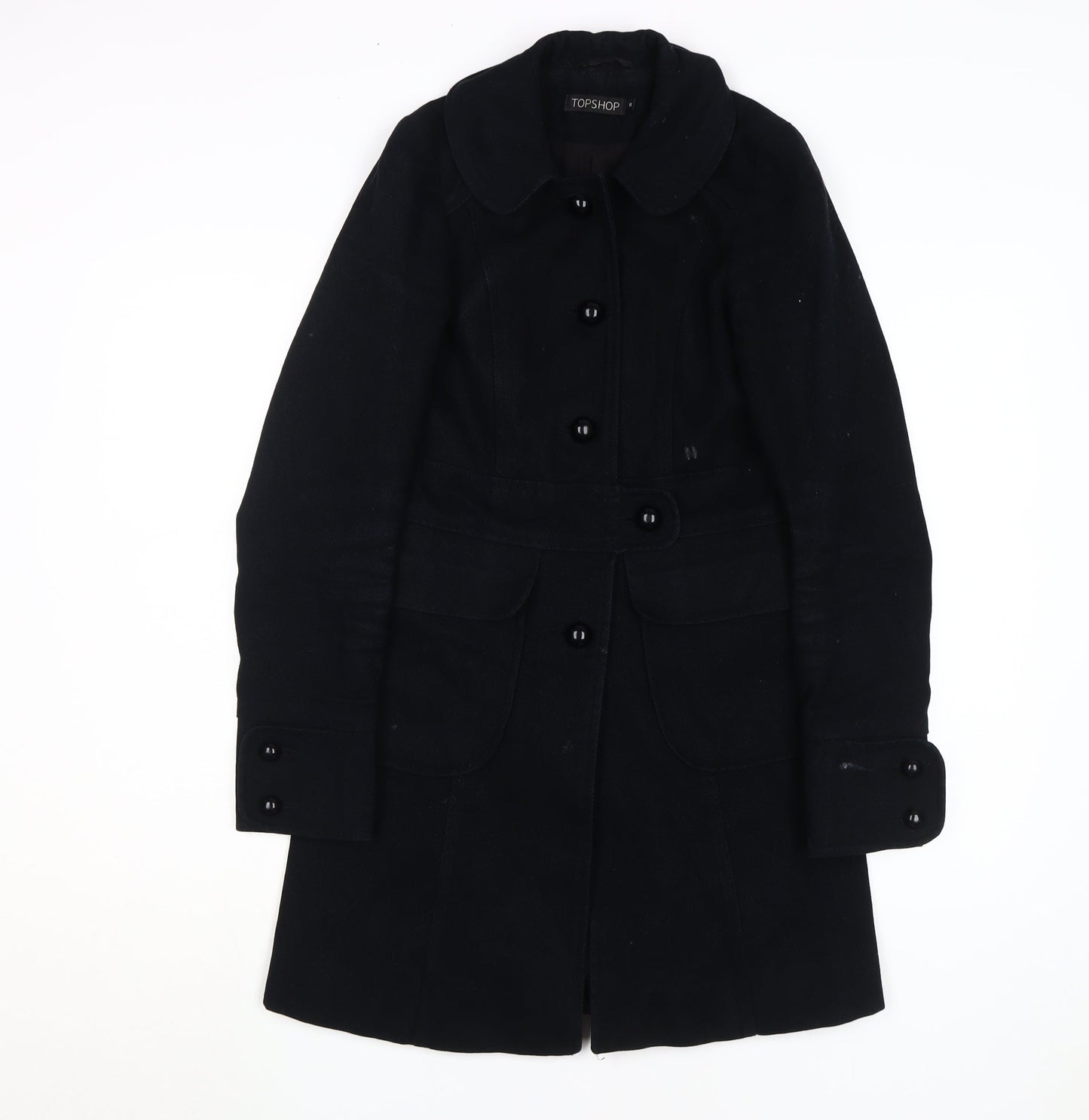 Topshop Women's Black Overcoat Size 8 Button Style