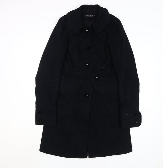 Topshop Women's Black Overcoat Size 8 Button Style