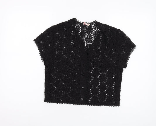 Janet Cotton Women's Black Crochet Cropped Blouse, Size 8