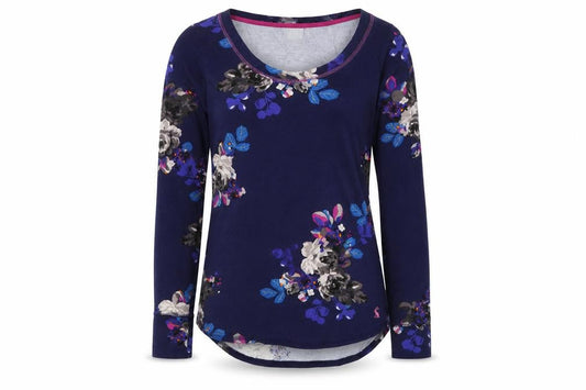 Joules Women's Floral Blue T-Shirt Size 6 Long Sleeve