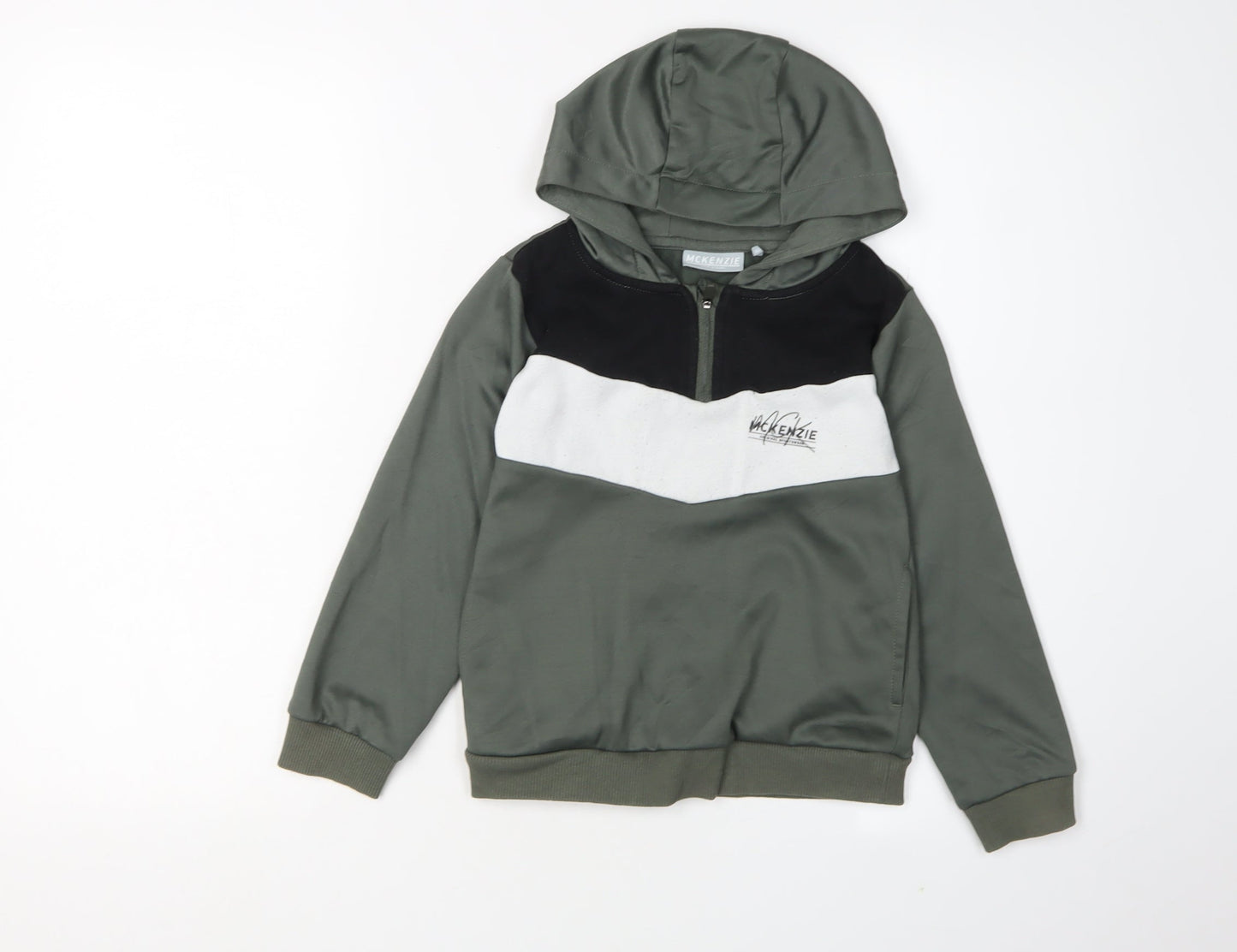 McKenzie Boys Green Colourblock Hoodie 6-7Y 1/4 Zip Casual