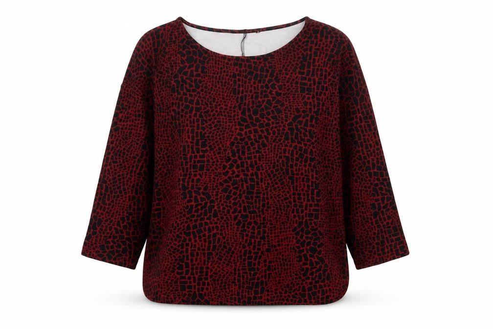 Jaeger Women's Black Geometric 3/4 Sleeve Blouse