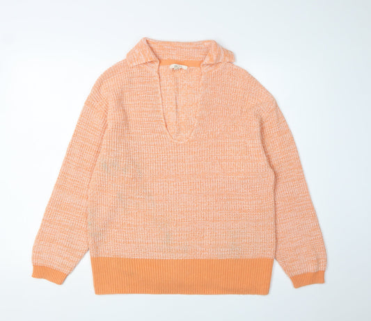Miss Selfridge Womens Orange Knit Collared Jumper Size 10
