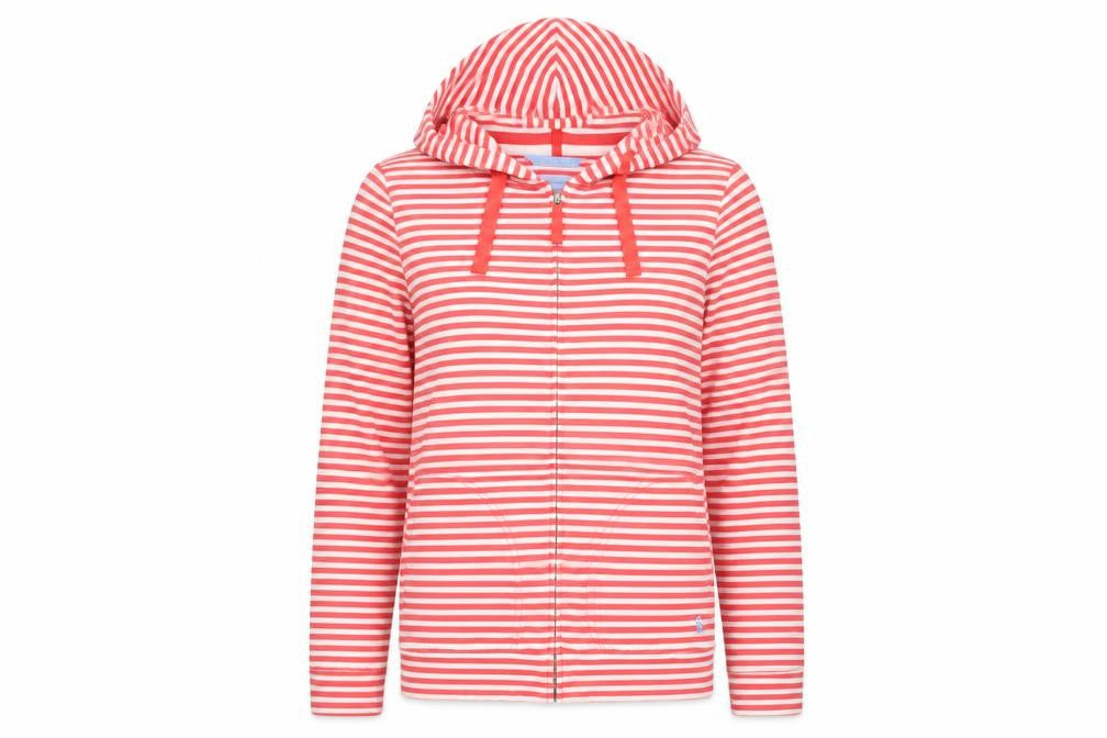 Joules Women's Red Hooded Full Zip Striped Hoodie
