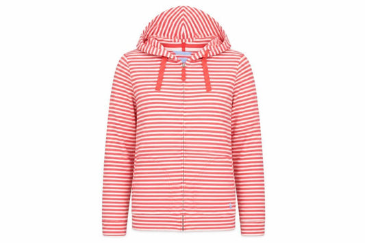Joules Women's Red Hooded Full Zip Striped Hoodie