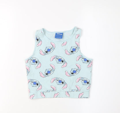 Front view of Disney girls’ blue stitch cropped tank top - 11-12 years