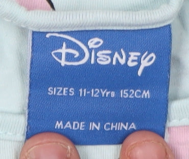 Close-up detail of Disney girls’ blue stitch cropped tank top - 11-12 years