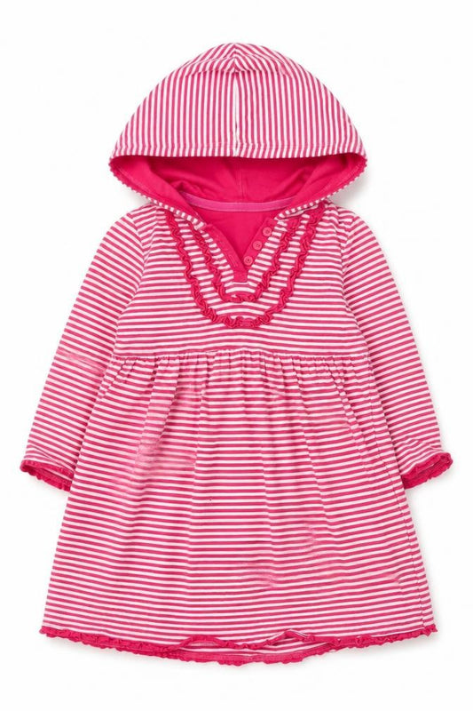 Blue Zoo Girls Striped Pink Hooded Dress, 3-4 Years