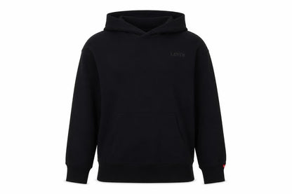 Front view of Levi's boys’ black pullover hoodie, size 12, logo design