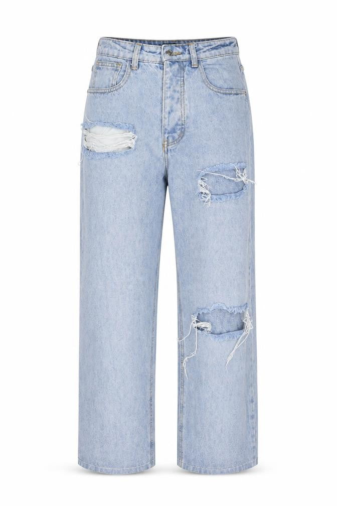 PRETTYLITTLETHING Women's Blue Distressed Boyfriend Jeans