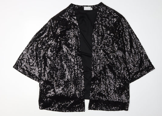 Fransa Women's Black Sequin Open Jacket, Size 18, Party Ready