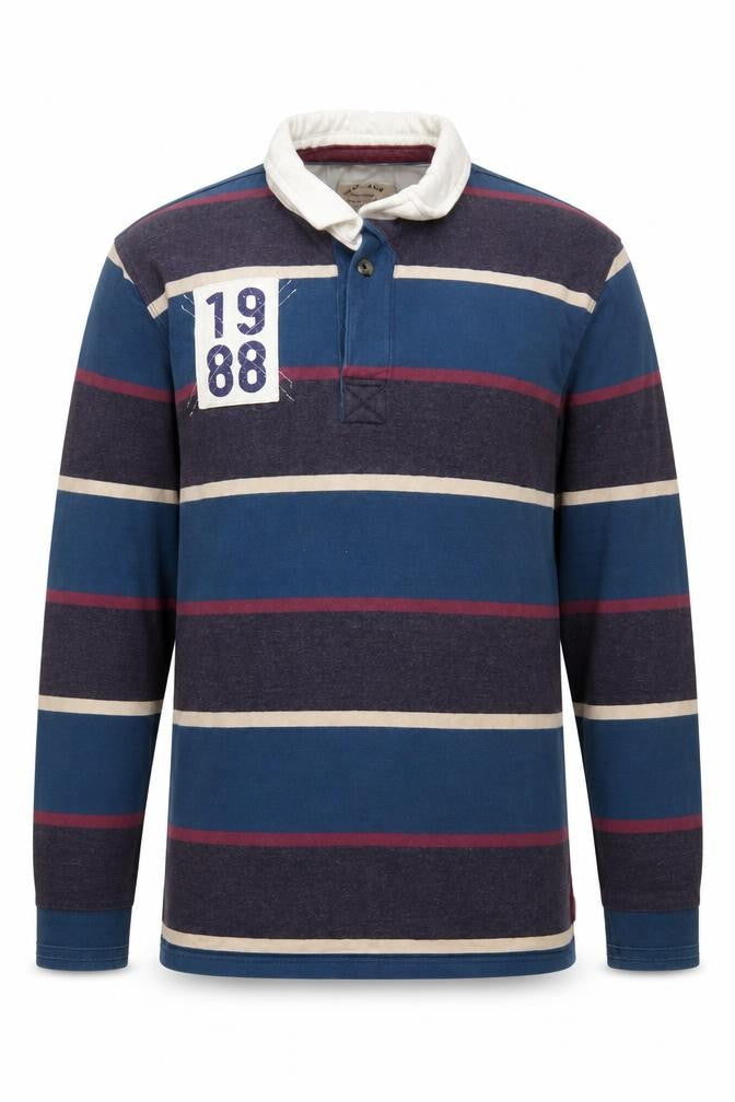 FatFace Men's Blue Striped Polo L - 1980s Style