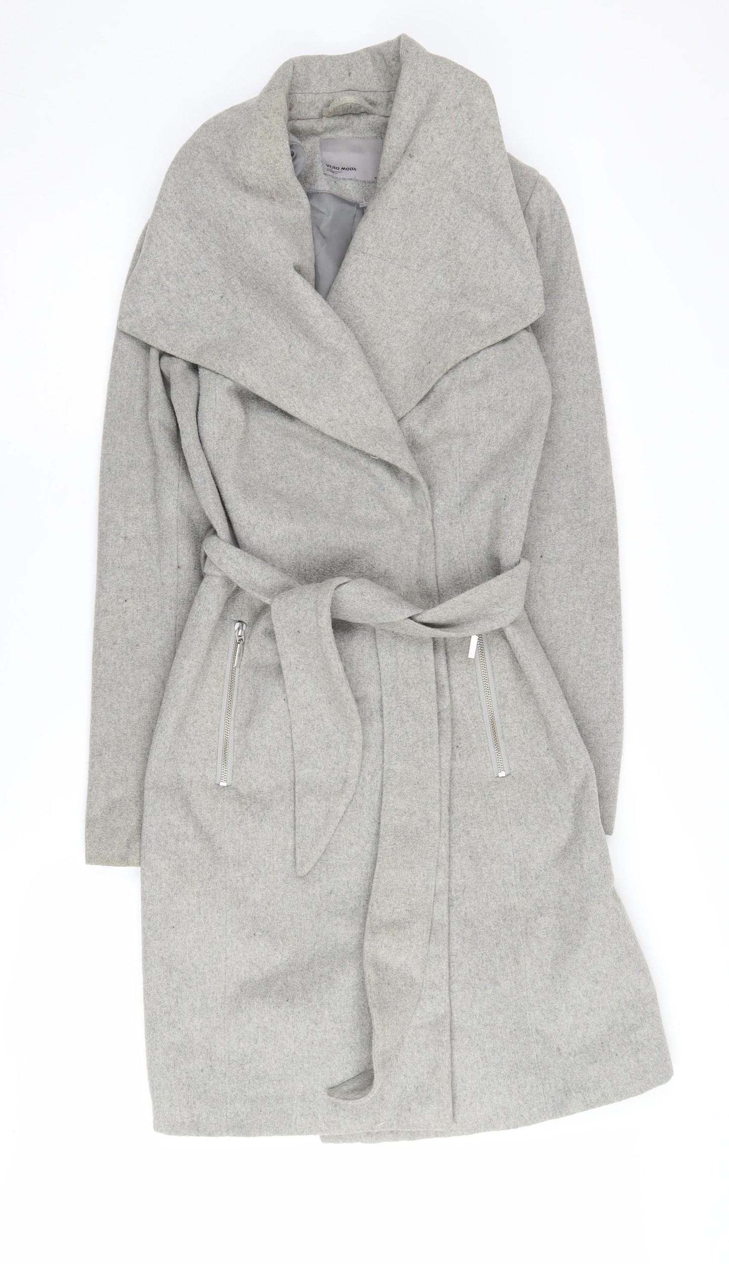 Vero Moda Grey Belted Overcoat Women M Casual