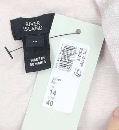 River Island Women's Silver 80s Blouse Size 14 New