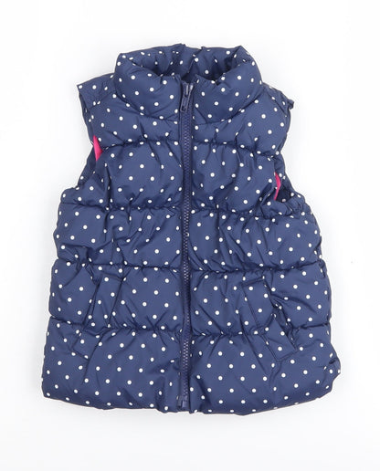 Additional front view of Baby Gap girls’ blue polka dot puffer jacket 2 years