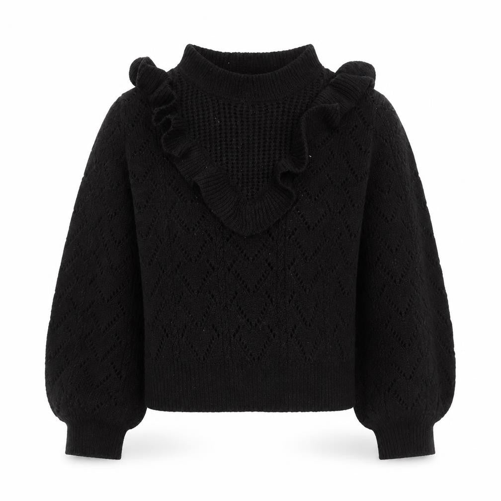 H&M Black Women's Pullover Jumper, Size M, Ruffled Accent