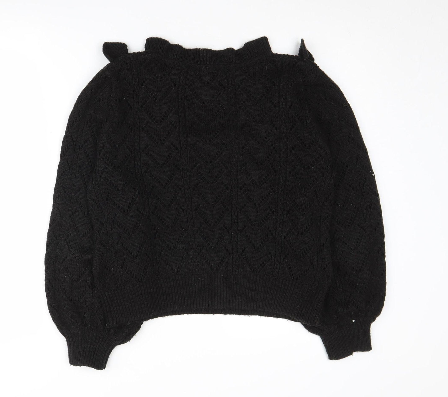 H&M Black Women's Pullover Jumper, Size M, Ruffled Accent