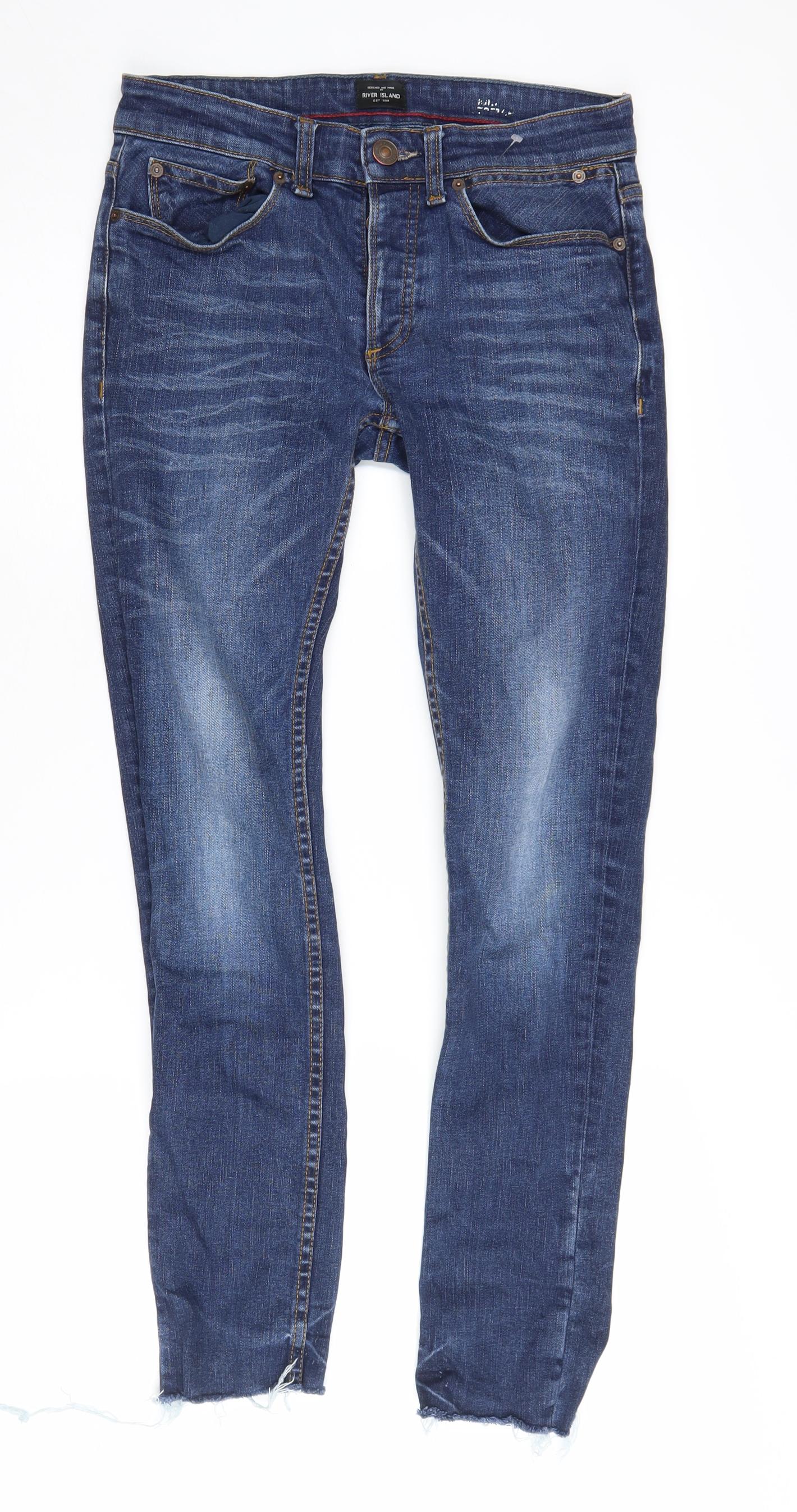 River Island Men's Blue Skinny Jeans, Size 28, Medium Wash
