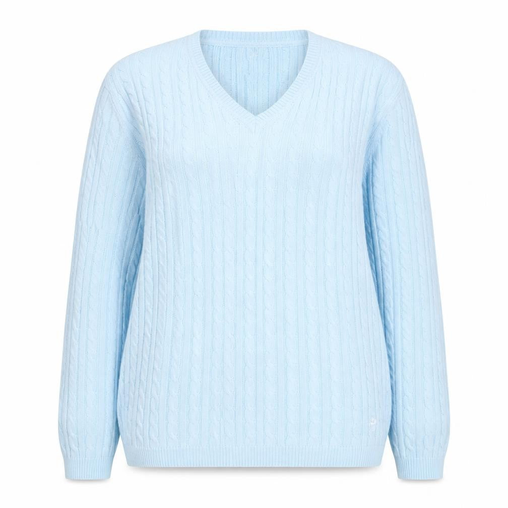 Tulchan Women's Blue Cable-Knit V-Neck Pullover Jumper L