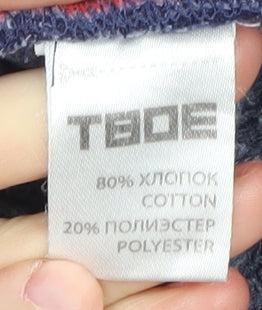 Brand and care label for TBOE boys’' blue jogger trousers xl size