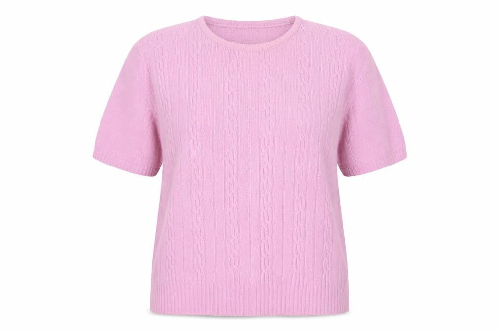 EWM Pure Classics Pink Women's Cable-Knit Pullover, L