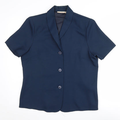 Additional front view of Honor Millburn Women's Blue Button-Up Blouse, size 14, Polyester