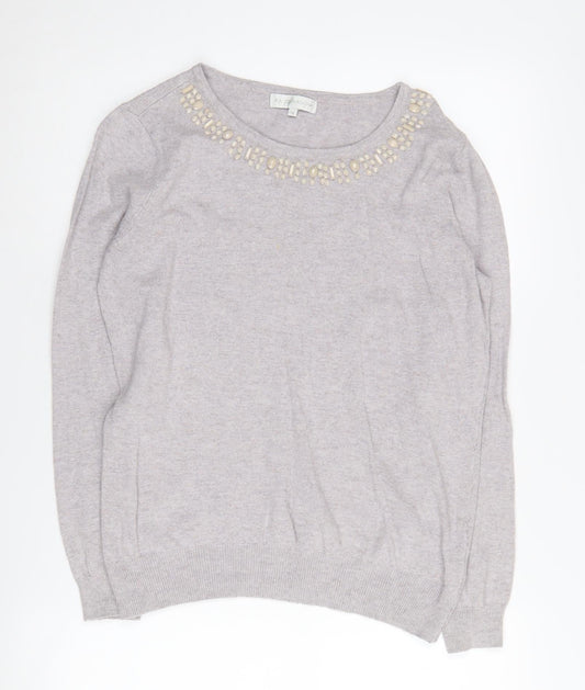 RJR John Rocha Women's Grey Beaded Pullover Jumper Size 12