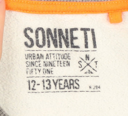 Close-up detail of Sonneti boys’ blue pullover sweatshirt 12-13 years