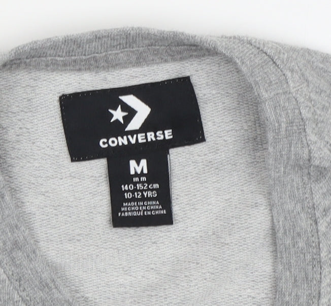 Close-up detail of Converse girls’ grey pullover sweatshirt, 10-12 years, stars design