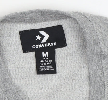 Close-up detail of Converse girls’ grey pullover sweatshirt, 10-12 years, stars design