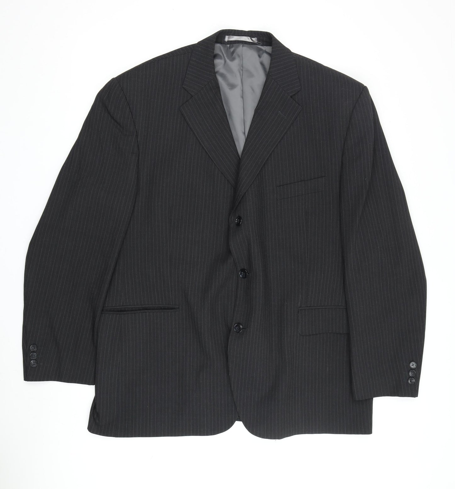 Centaur Men's Black Striped Suit Jacket, Size 48R, Classic Style