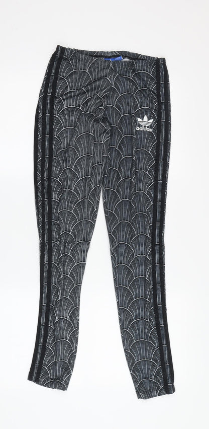 Additional front view of Adidas Women's XS Black Track Pants with Geometric Pattern