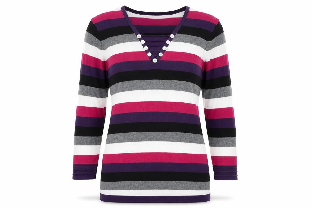 Laura Ashley Women's Multicoloured Striped V-Neck Jersey