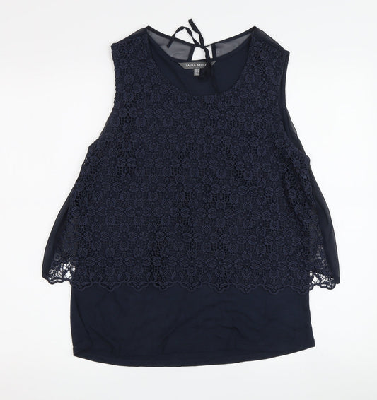 Laura Ashley Women's Blue Sleeveless Crochet Tank Top
