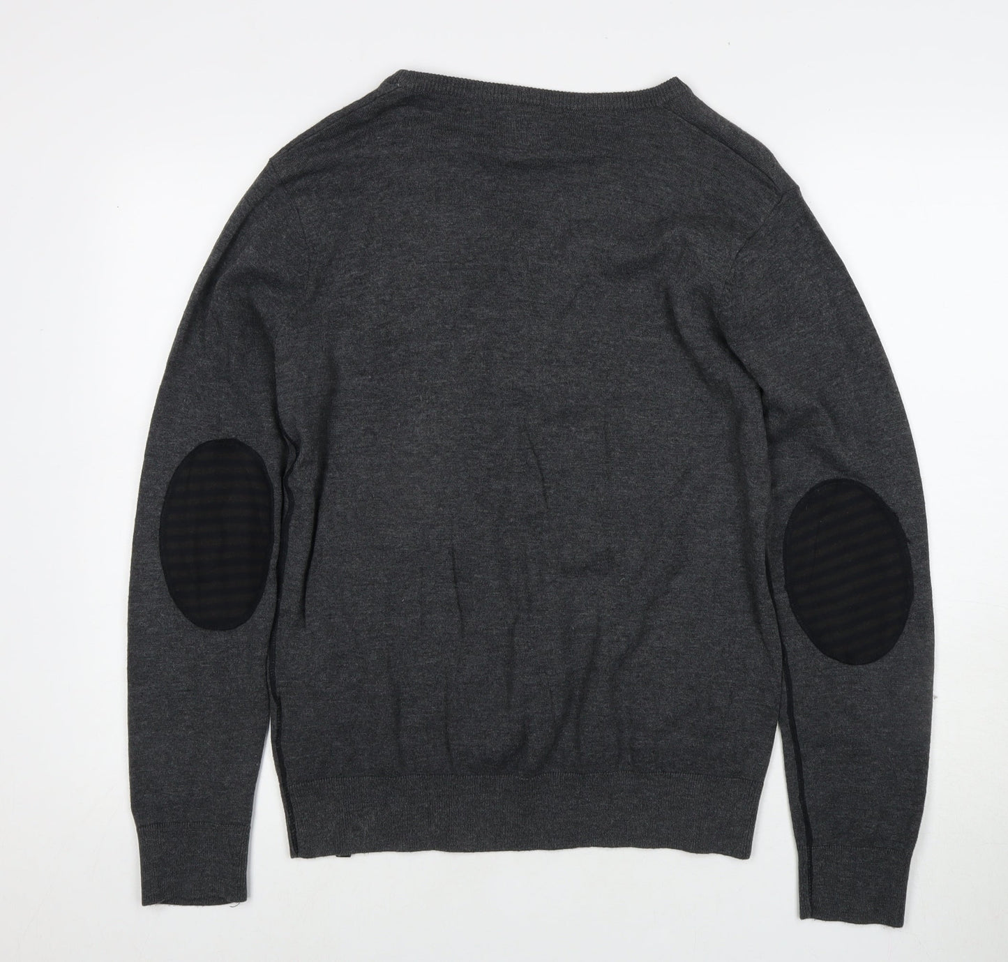 Jack & Jones Men's Grey Henley Jumper, M, V-Neck