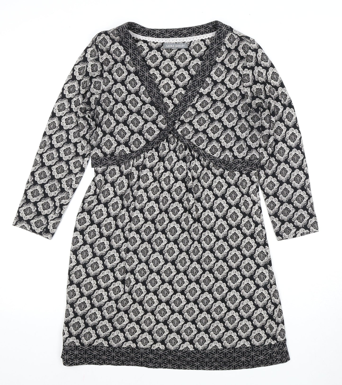 Laura Ashley Women's Black Geometric Retro Dress Size 8