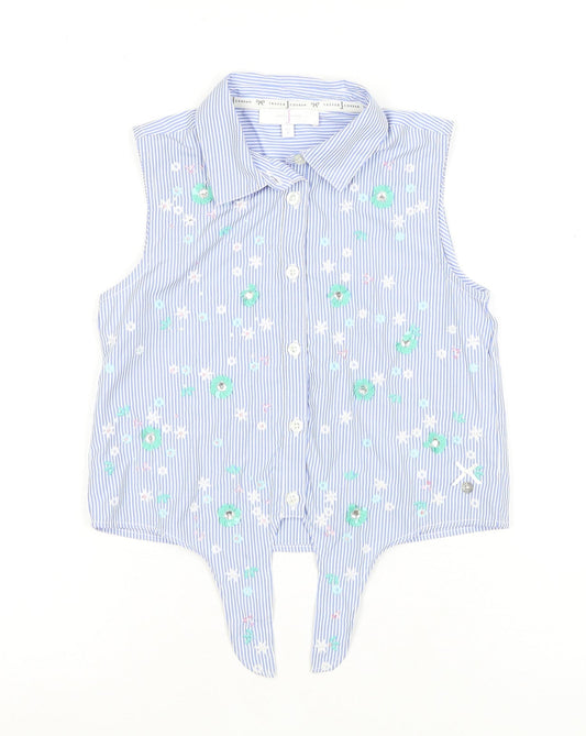 Jasper Conran Girls Blue Striped Embroidered Sleeveless Shirt